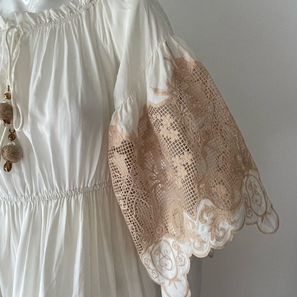 italian Spanish Dress with Lace White and Tan Lace s/m - Picture 8 of 15